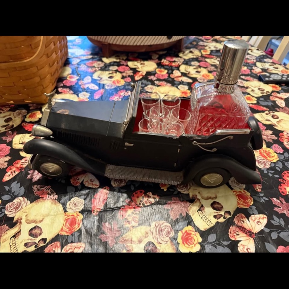 Vintage Black Car Decanter Set